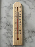 Wooden Wall Thermometer: in Celsius and Fahrenheit, Vintage Looking Gardening Tool for indoors and outdoors, Light Wood or Dark Wood