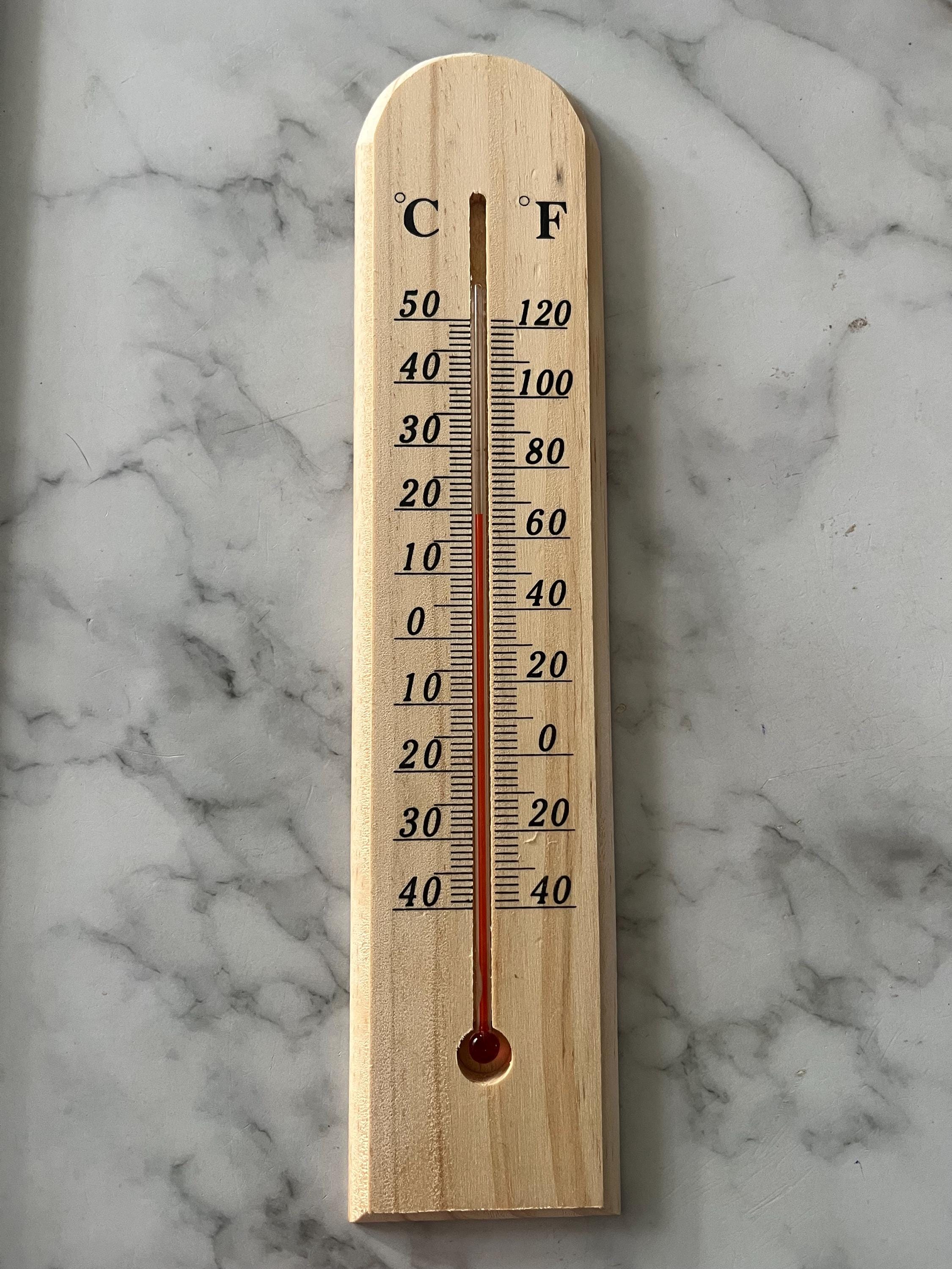 Wooden Wall Thermometer: in Celsius and Fahrenheit, Vintage Looking Gardening Tool for indoors and outdoors, Light Wood or Dark Wood